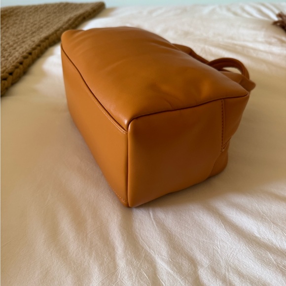 Lemani Paris Puffy Handbag Puffer Purse Designer Vegan Leather Orange Brown - Picture 6 of 9